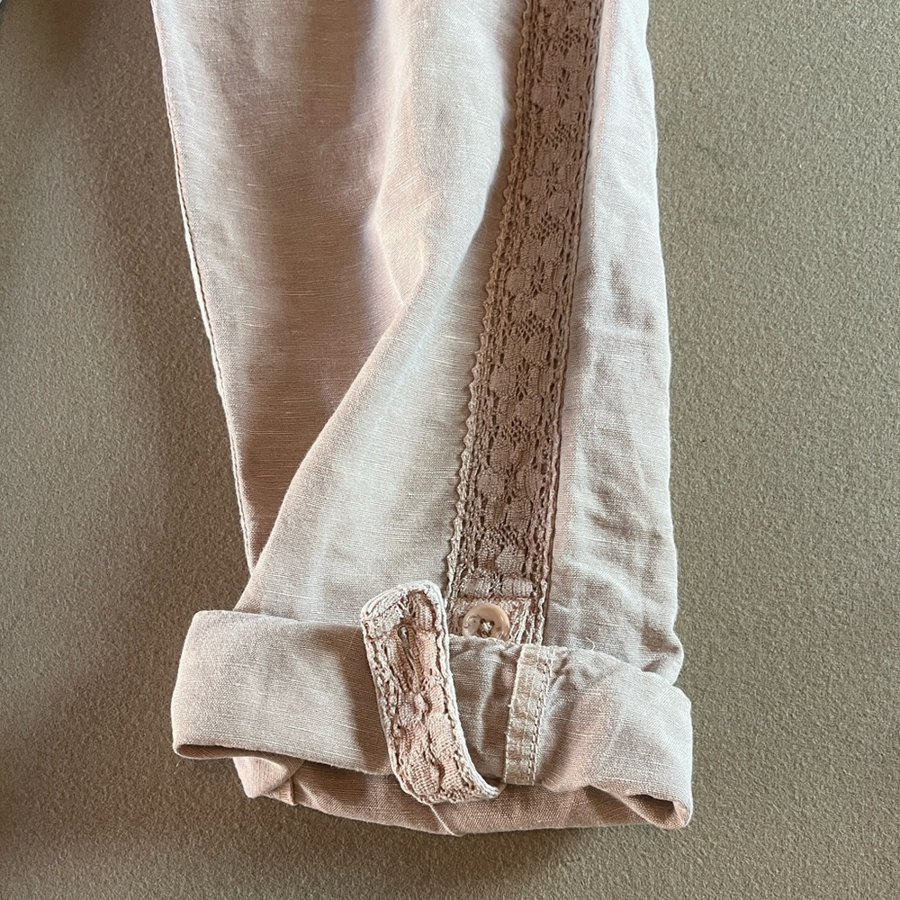 Sundance Women's Beige/Blush/Rose Dust  Linen Blend W/ Lace Pants - 10 - Picture 9 of 13